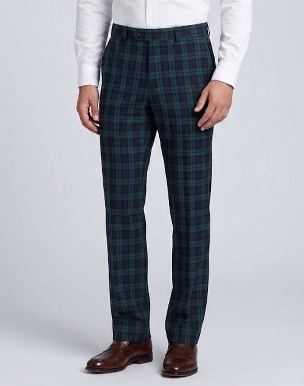 Haggar Mens Black Watch Plaid Dress Pants 32x32 Green Blue Tartan Flat Front